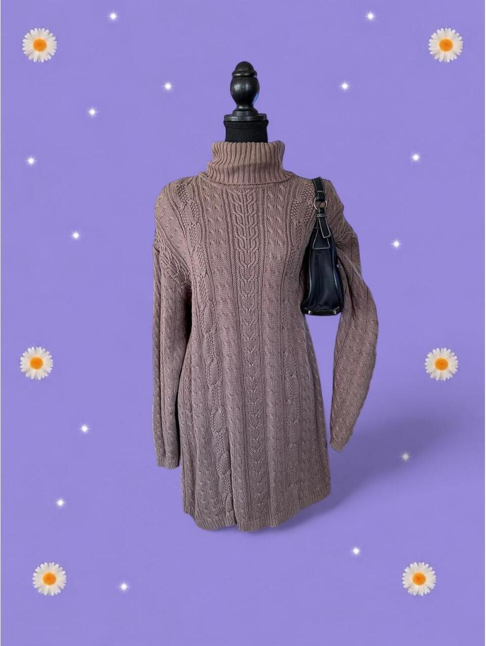 Vintage 90s Lord & Taylor Luxury Cable Knit Turtleneck Sweater Dress size small